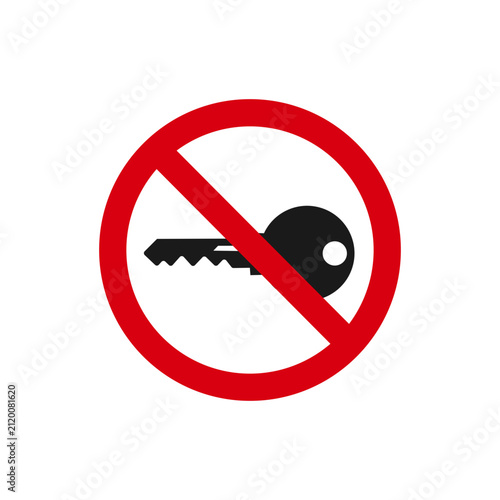 No key sign flat design icon with prohibited red circle template