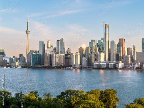 Photography CN Tower and waterfront towers in golden light
