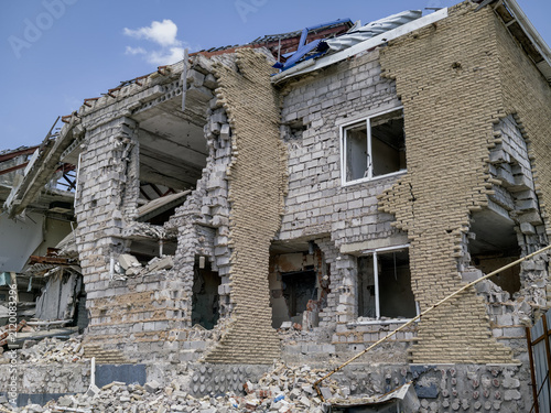 destroyed and burned houses in the city Ukraine war