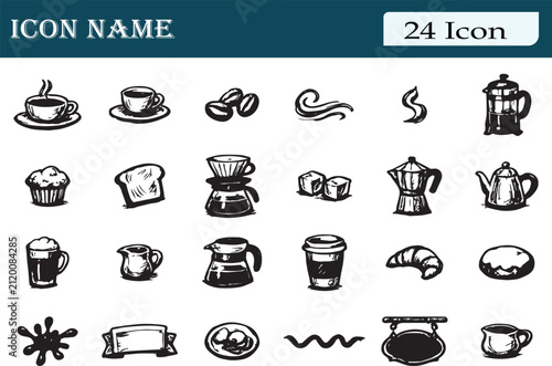 Coffee Shop Doodle Icons – 24 Hand Sketch Beverage Elements