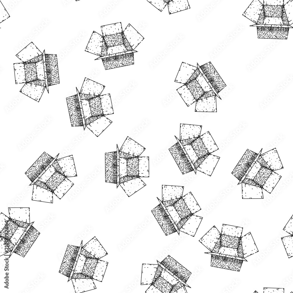 Fototapeta premium seamless pattern recycle cardboard box hand drawn. durable versatile, lightweight customizable, biodegradable sustainable recycle cardboard box black sketch illustration