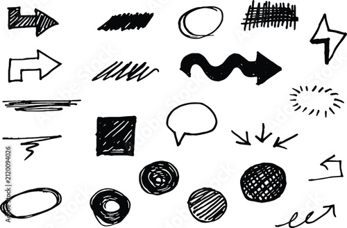 Hand drawn graphic element set isolated on white background