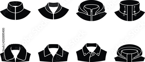 Foto Set of black and white jacket collars, clothing necklines, and outerwear fashion design vectors