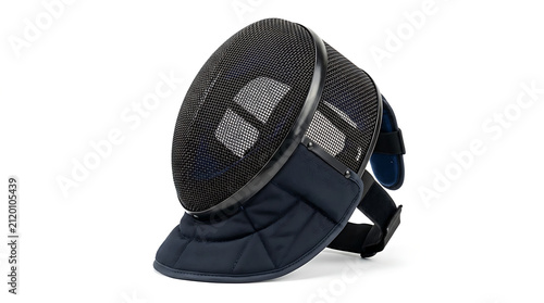 Professional Fencing Mask with Blue Protective Bib and Mesh Screen Specialized Headgear for Fencers Combat Sports Safety Equipment for Competition and Training High Protection Helmet Detail