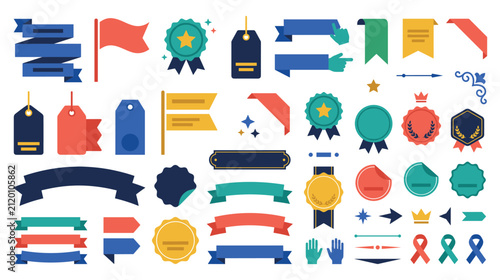 Ribbons and award badges promotional stickers labels.