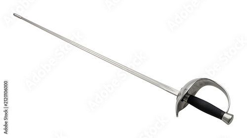 Professional Fencing Sabre Weapon on White Background Full View of Competition Grade Foil with Protective Guard and Grip for Athletic Training Combat Sports Equipment for Fencers