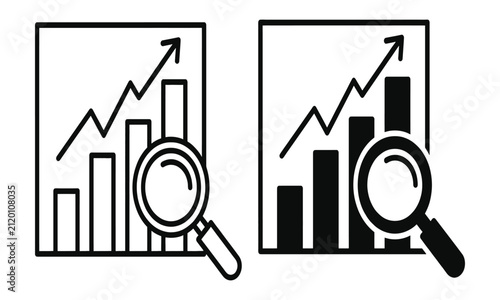 Business data analysis and market research report icons with analysis, research