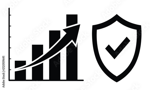 Positive financial business growth and security protection icon set