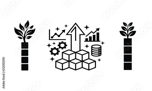 Financial growth and data analytics business infographic set with plant elements