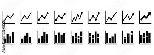 Set of line graphs and bar charts illustrating business data trends