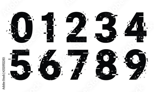 Digital Glitch Numbers Set 0 to 9 Graphic Element