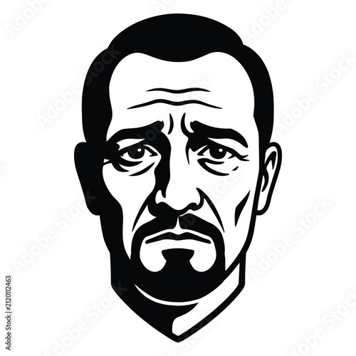 Sad Middle Aged Man Portrait Line Art Icon Design