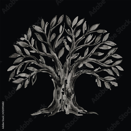 Detailed Tree of Life Sketch on Black Background