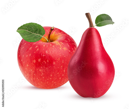 Red pear and apple with leaf