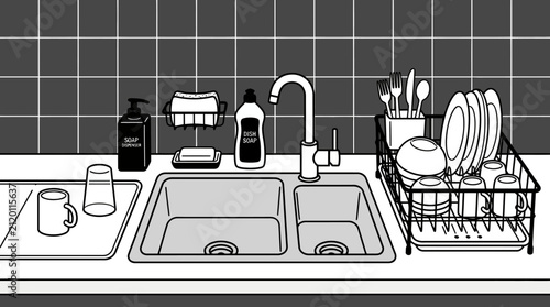 ModernKitchenSinkFlatDesignTeamworkIllustration.
