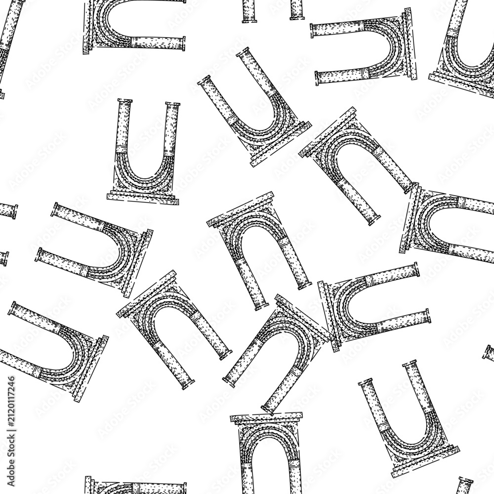 Fototapeta premium seamless pattern Hand drawn line art illustration portraying a classic stone archway structure, symbolizing historical architecture, ancient civilization, and cultural heritage