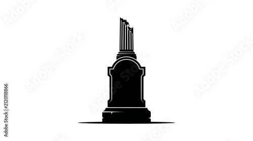 Fotografía Broken column and tombstone silhouette symbolizes loss, decay, and the passage of time over historical monuments