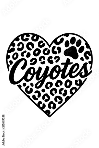 Coyotes Heart Leopard Print Black and White Vector Illustration