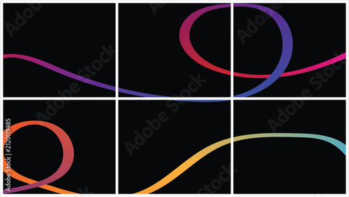Vibrant flowing abstract gradient lines create a dynamic colorful modern art design against a deep black background