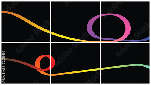 Vibrant flowing gradient lines create an abstract pattern with dynamic curves and artistic loops representing modern digital art design