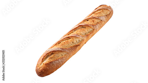 Fresh whole baked traditional French baguette loaf isolated on transparent background for bakery kitchen