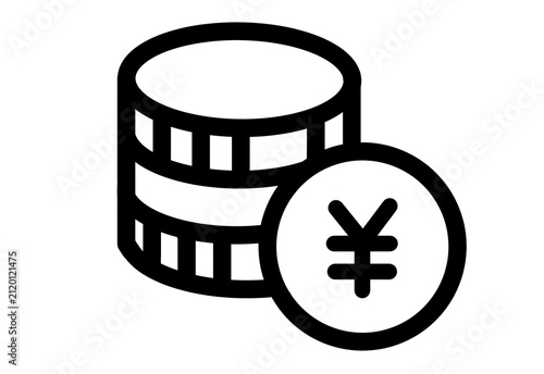 Black outline coin stack with Japanese yen symbol transparent