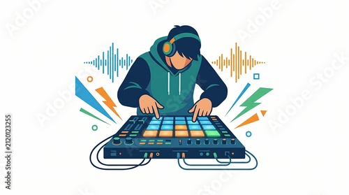 Music Producer Creating Beats with Technology