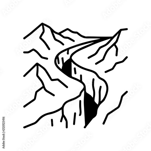 Mountain range with winding river.