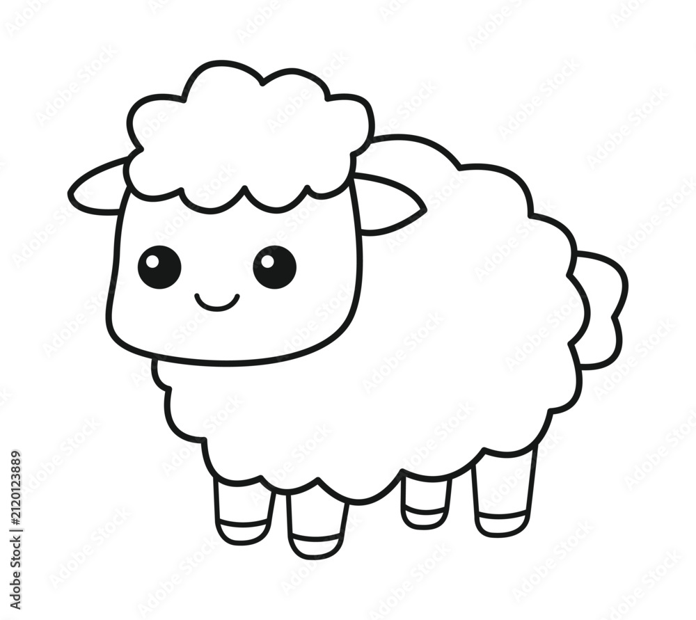 Obraz premium Cute cartoon sheep outline drawing for kids coloring page.
