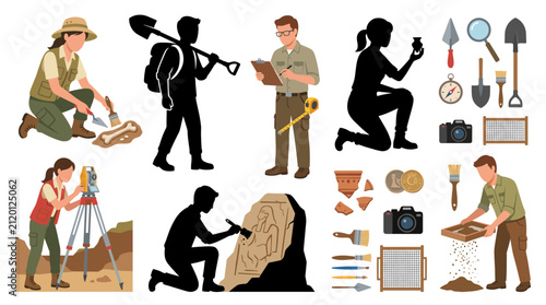 Bild auf Leinwand Professional vector collection featuring different male and female archaeologist