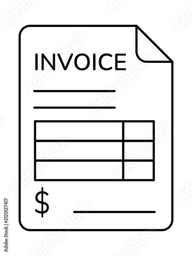 Minimalist black and white line art icon of a business invoice document.