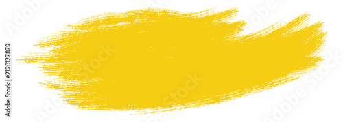 Isolated curved yellow crayon brush stroke, single swept wax pastel paint arc with scribble chalk texture vector illustration