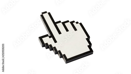 White pixelated digital computer mouse cursor hand isolated on transparent background for website graphic elements