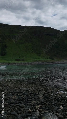 iceland landscape with lake and mountains