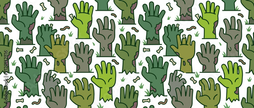 Konstfotografi Halloween Zombie Hands Rising from Ground - Seamless Pattern