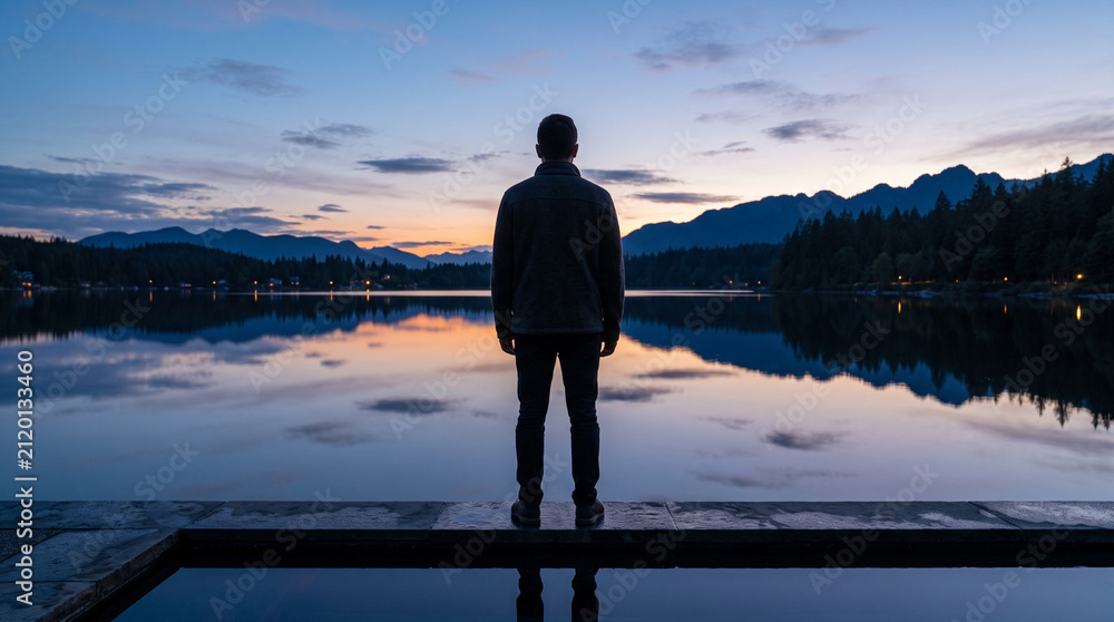 Fototapeta premium silhouette of a man on a sunset
