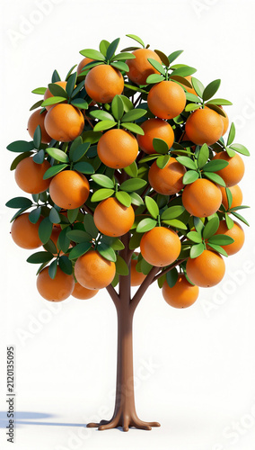 Three orange trees with green leaves and many ripe oranges.