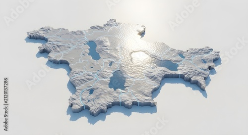 Detailed topographic map with sun reflection.