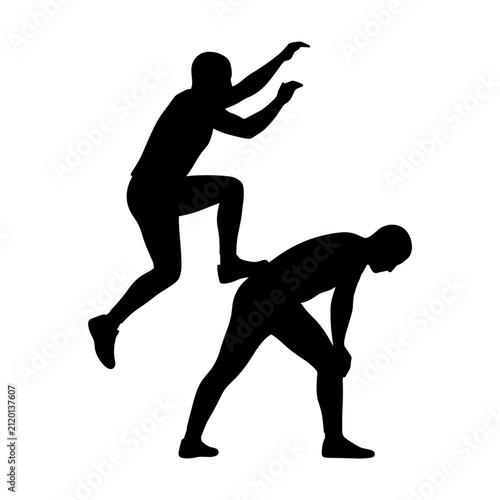 Картината върху платно Silhouette of two people playing leapfrog game together