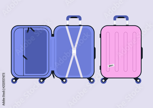 Принти на полотні Eye-catching luggage piece, open and closed, stands out against a soft backdrop, perfect for travelers eager to explore new destinations with flair