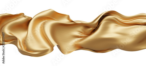 Luxury gold fabric waving isolated on transparent background 3D render