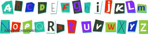 Canvastavla Complete alphabetical ransom note template layout displaying dynamic mixed case magazine typography cutouts isolated on a white backdrop