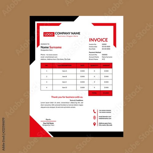 Modern Invoice Pattern. Classic Layout Display for Promotion.