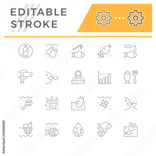 Set line icons of microplastic pollution