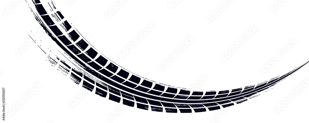 Fototapeta premium Tire mark. Car and motorcycle tire track vector set. Truck tread mark on the road concept.