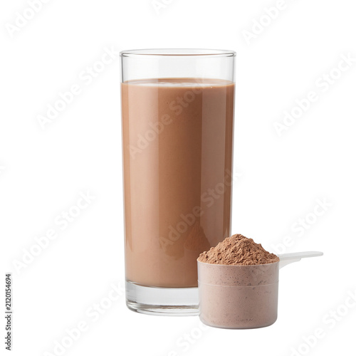 Chocolate Protein Shake and Powder Scoop