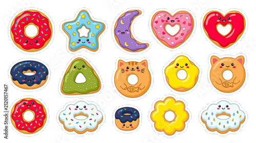 Принти на полотні Cute Kawaii Food Stickers Collection