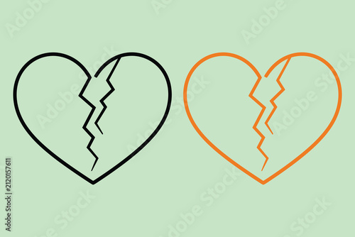 Two broken heart outlines, one black and one orange on pale green background