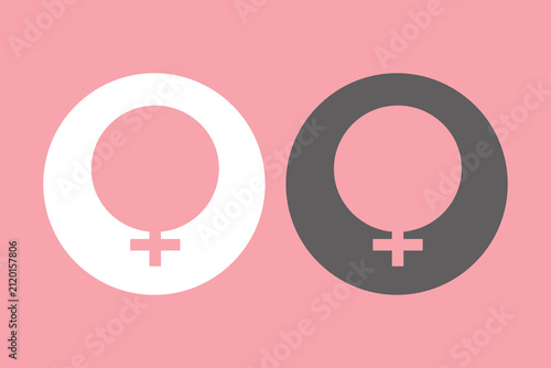 White and dark gray female gender symbols on a pastel pink background