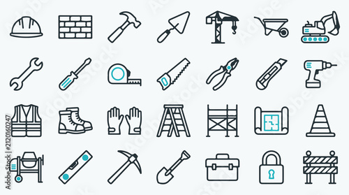 Картината върху платно Construction and Building Tools Line Icon Set
